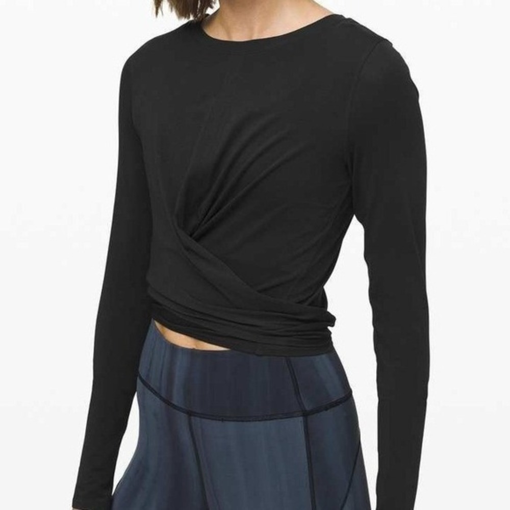 Lululemon Time To Restore Cropped Tie Top Womens Size 8 Black Nulu Yoga Workout‎